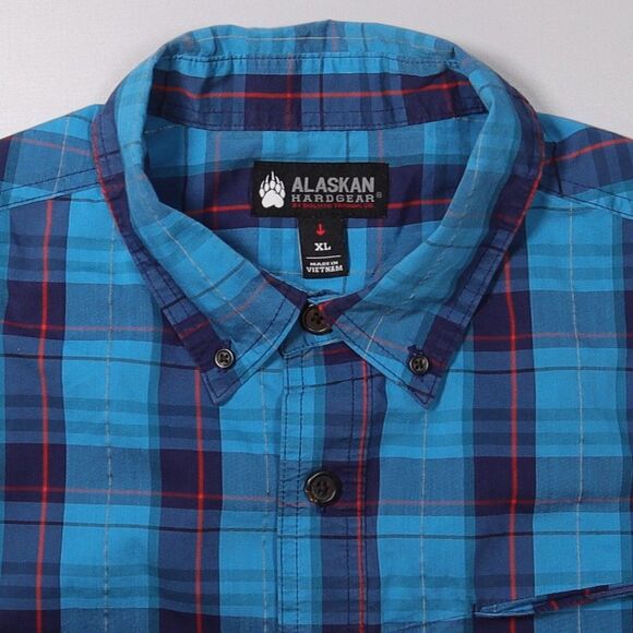 Duluth Alaskan Hardgear Borealis Shirt Blue Plaid Short Sleeve Mens XL - Picture 3 of 9